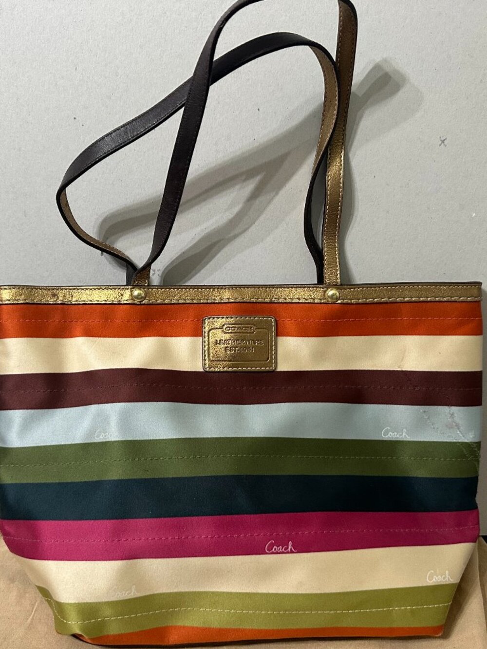 Coach Legacy Stripe Satin Tote